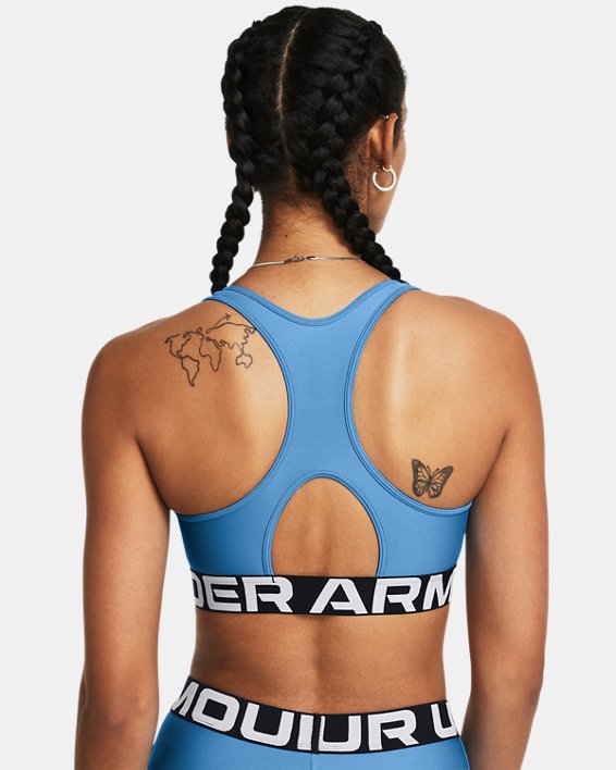 Sujetador deportivo HeatGear® Armour Mid Branded para mujer, Blue, pdpMainDesktop image number 1